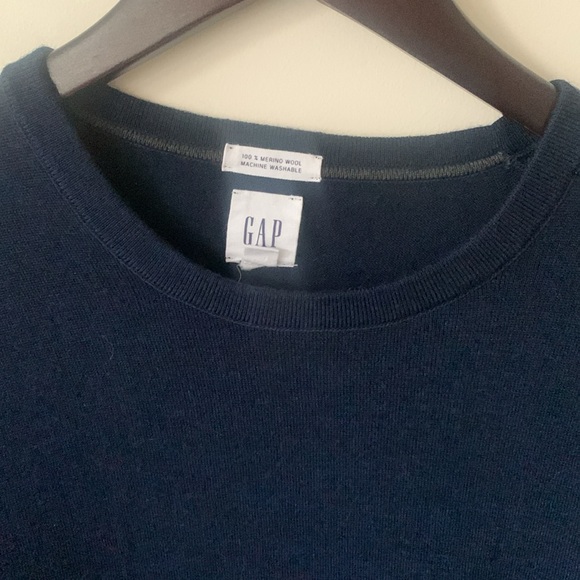 GAP 100% merino wool machine washable navy heather crew lightweight 2018 SZ M - Picture 3 of 9